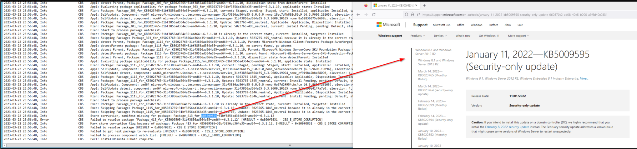 CBS log example